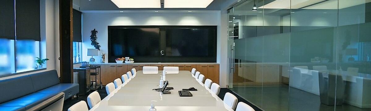 Glass-Walled Conference Room
